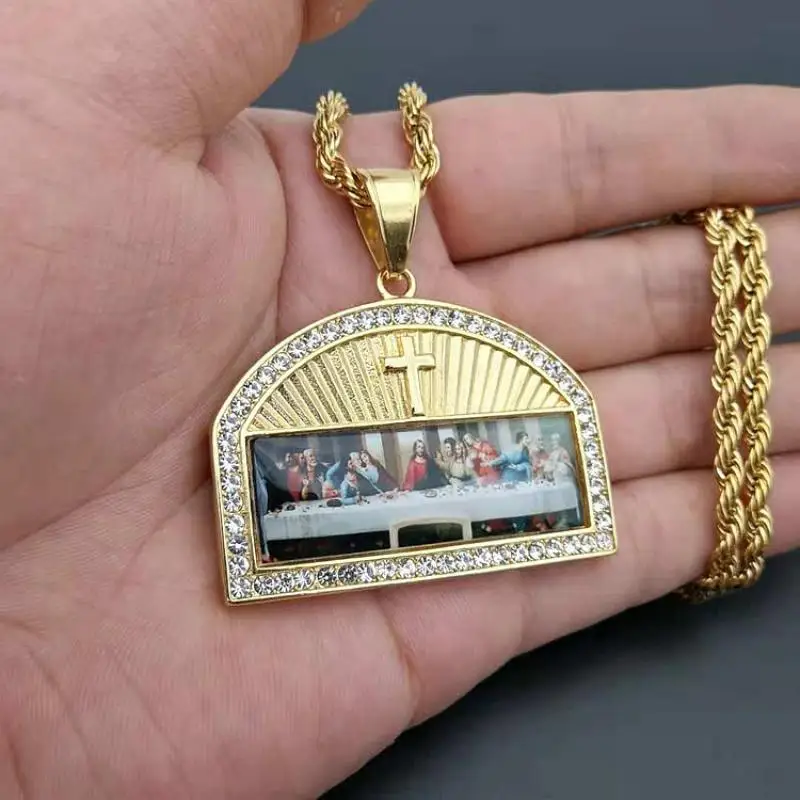 Collar con colgante de la Última Cena para hombre, pintura de fama mundial Vintage, Cristo, Jesús, doce apóstoles, pintura al óleo, joyería religiosa