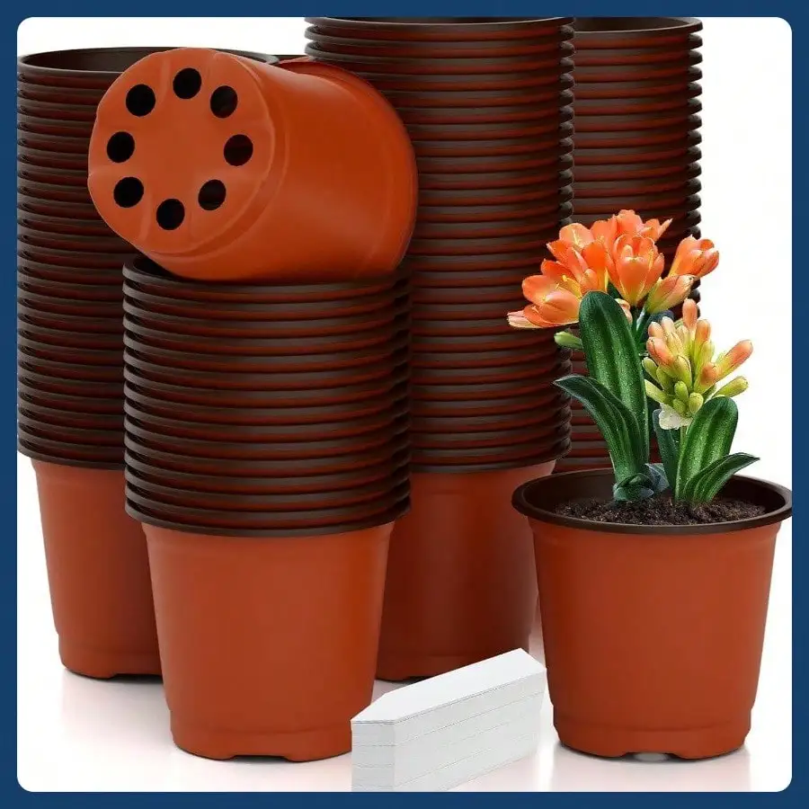 

Seedling Pots, 4 Inch Pots with Labels, Indoor and Outdoor Planting Pots, Plastic Pots for Seedling Transplants and Small Plants