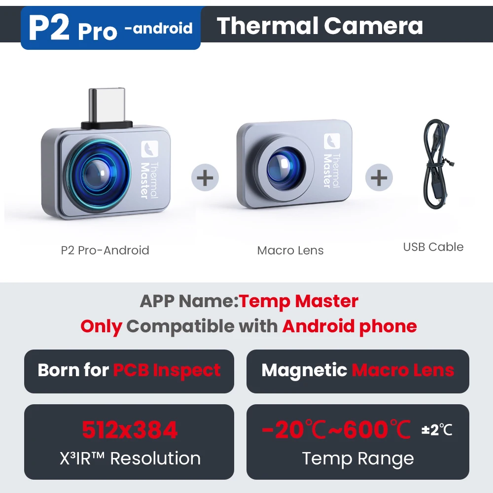 P2Android Type-C infrarood warmtebeeldcamera -20 ~ 600 ° C APP Warmtebeeldcamera voor mobiele telefoonbediening - afbeelding 1