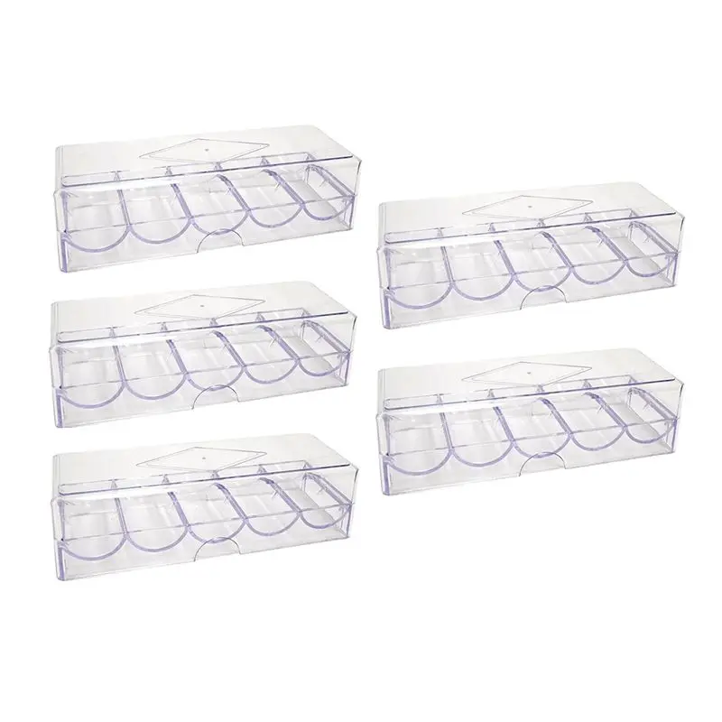 DT19 Clear Acrylic Poker Chip Rack with Lid, 5-Tier Casino Chip Tray Holds 100 Chips, Card Holder Box for Home Party Game