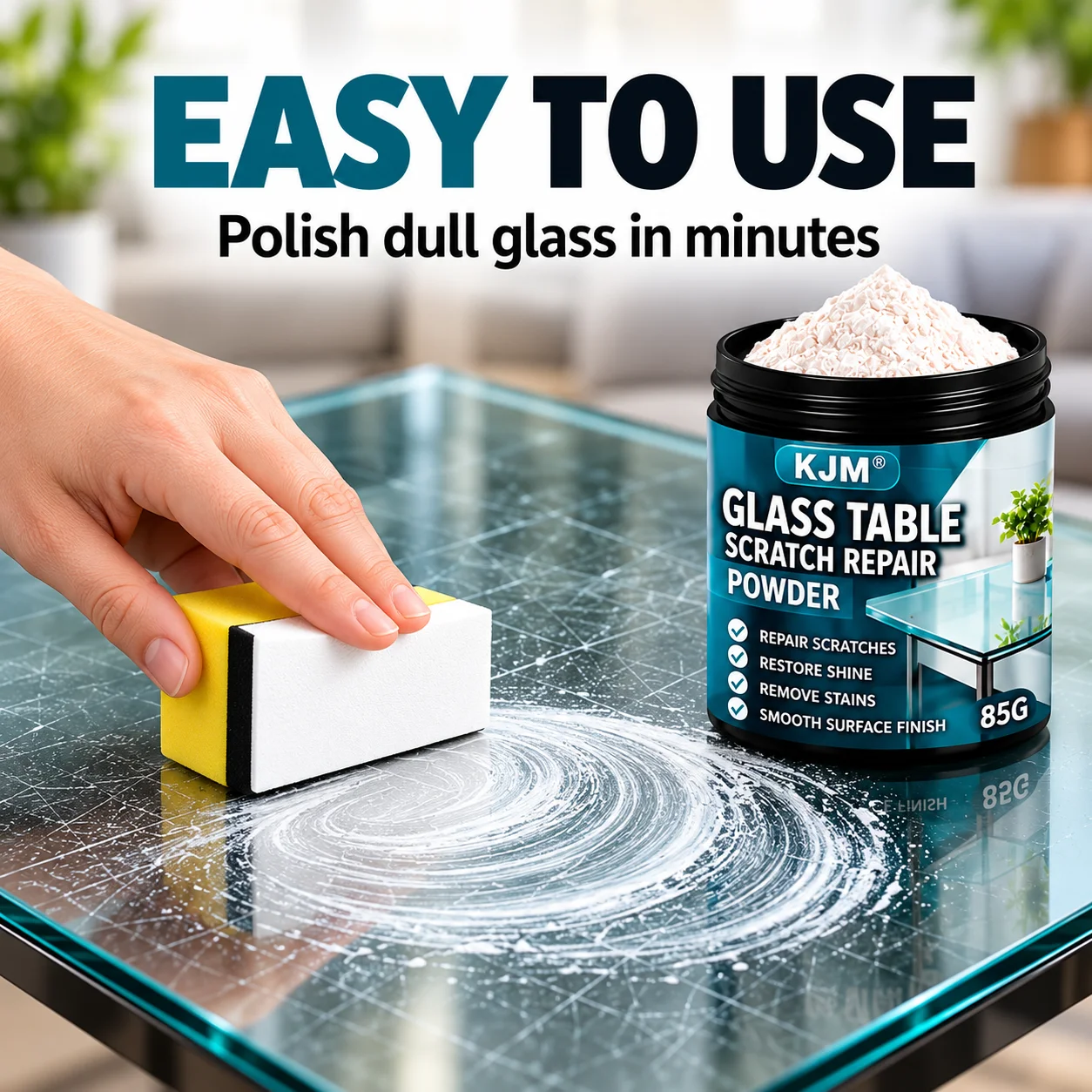 KJM Glass Polishing Powder 85G Glass Scratch Remover For Glass Tables Fine Scratch Repair Water Stain Remover Polishing Kit