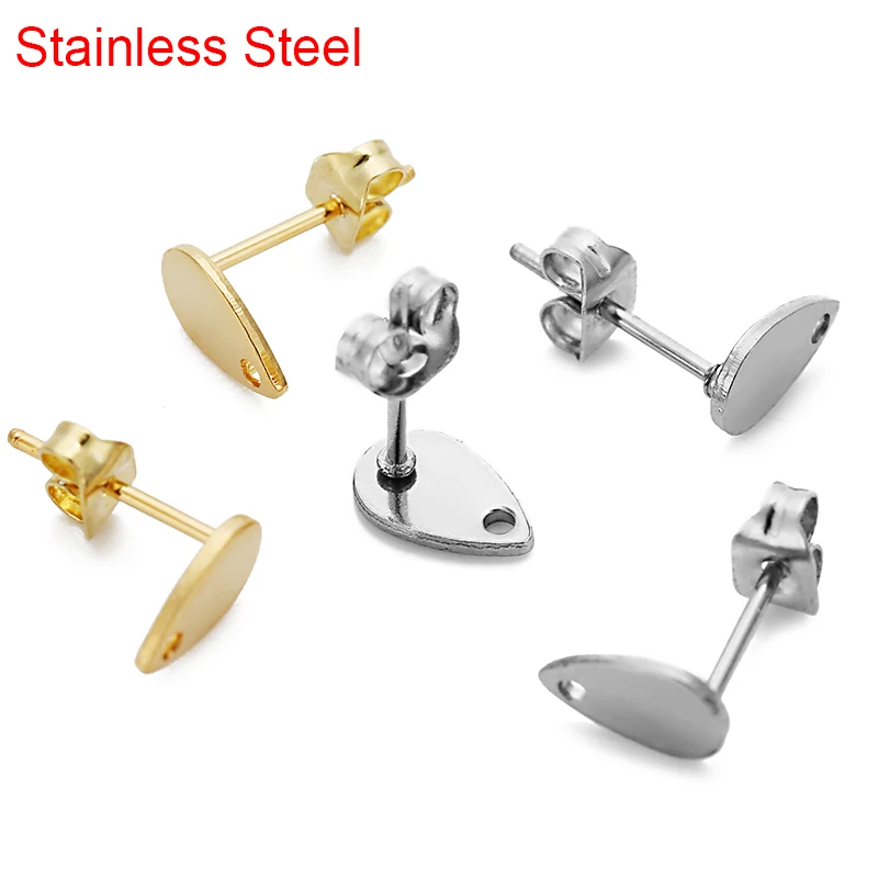 20pcs/lot Hypoallergenic Stainless Steel Stud Post Earring Connectors With Earring Back Stopper DIY For Jewelry Making Supplies