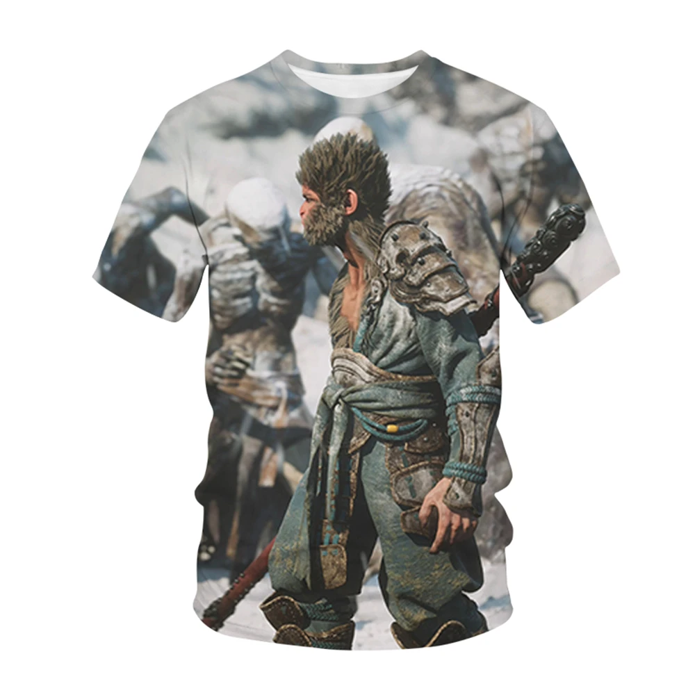 2024 Summer Black Wukong 3D Print T-Shirt Fashion Oversize Tshirts Man Short Sleeve Role Playing Games Tee Shirt Men\'s Clothing