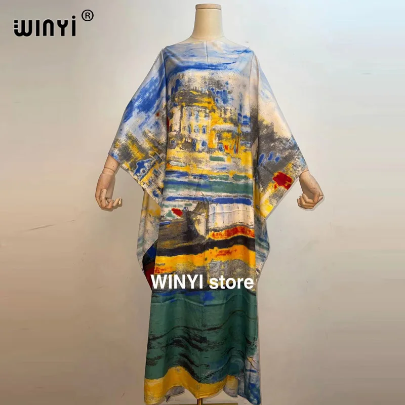 

America beach Printed Dresses For Women Fashion Design Loose Dress Batwing Maxi Long Femme Vestidos Summer Party Elegant Dress