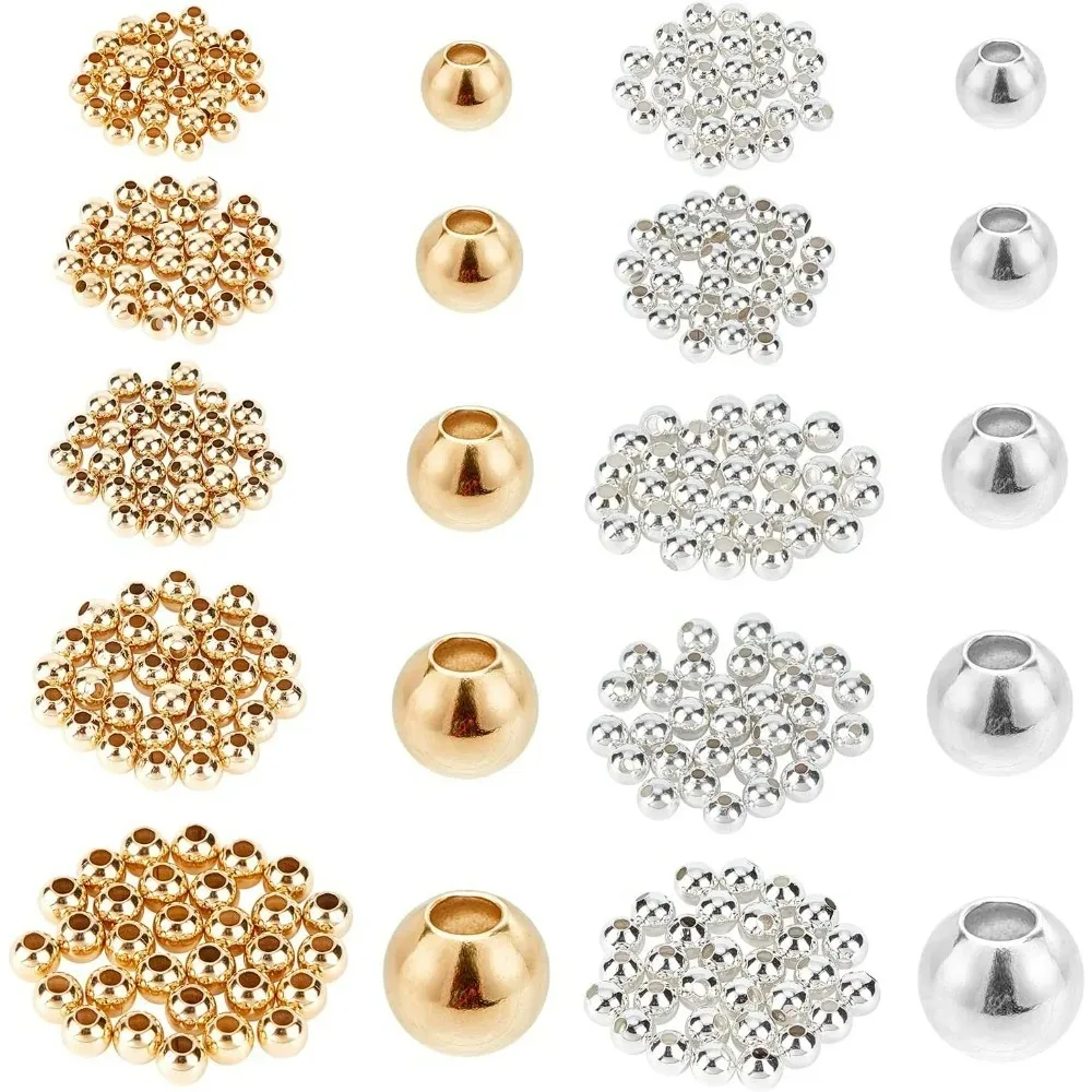 

300pcs Spacer Beads Smooth Beads 14K Beads Metal Seed Seamless Loose for Summer Hawaii