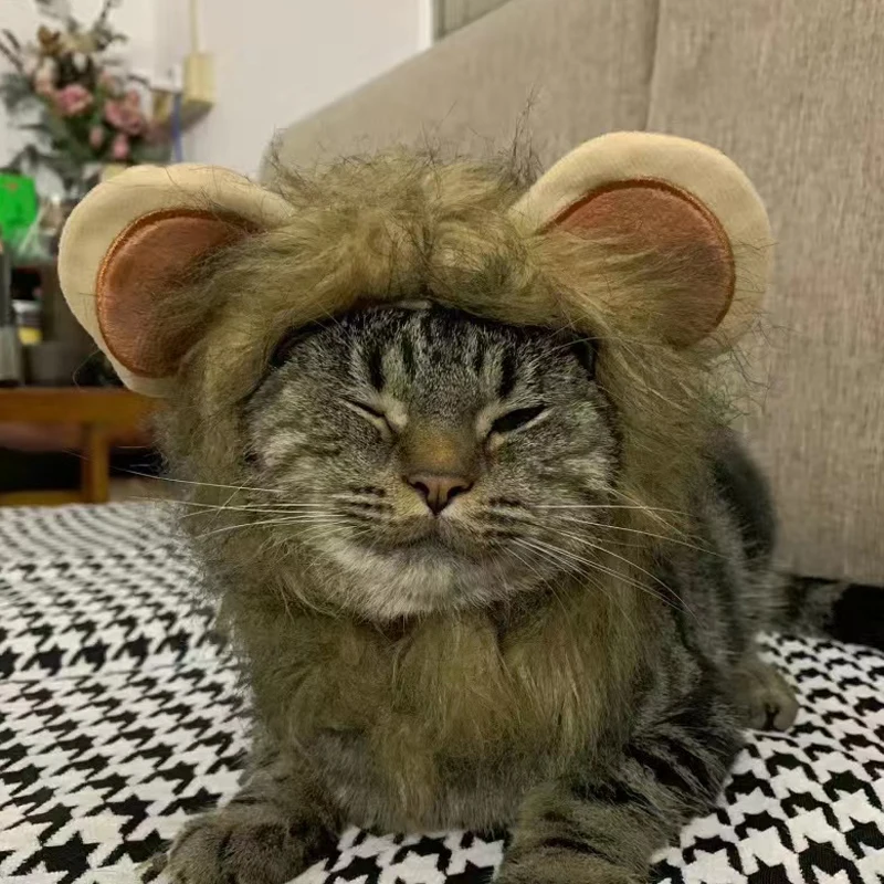 Cute Lion Mane Cat Wig Hat Funny Pets Clothes Cap Decor Costume Cosplay  Lion Wig Fancy Hair Dog Hat with Ears Party Supplies