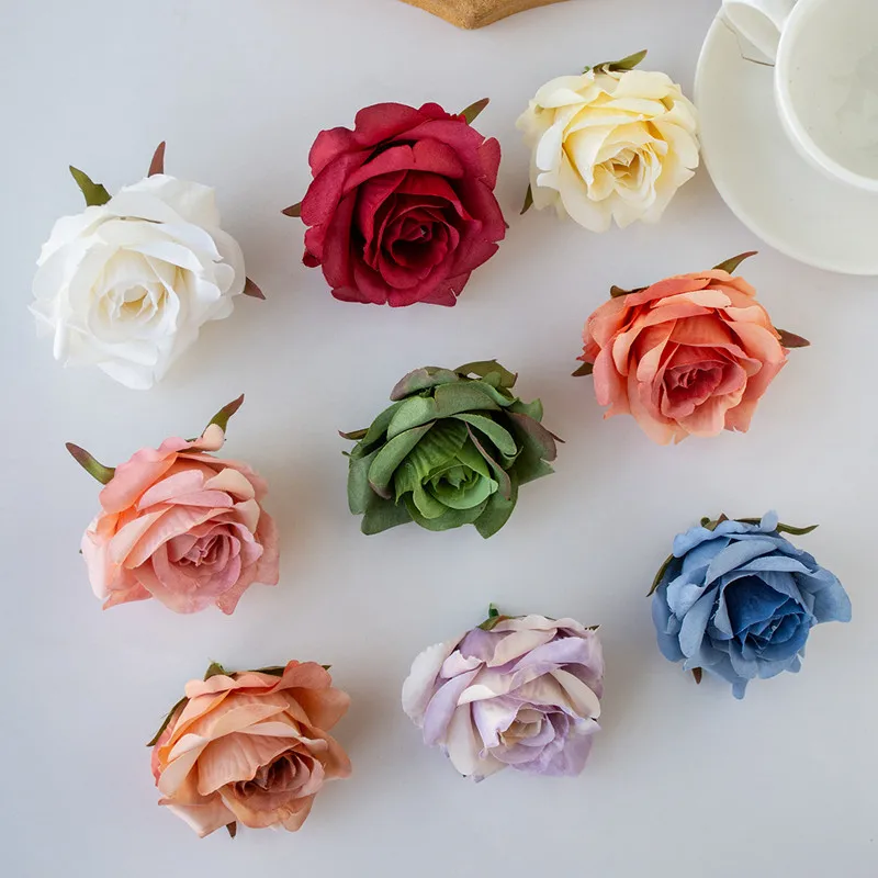 10PCS Artificial Flowers Wedding Garden Silk Rose for Home Decoration Accessories Party Christmas Wreath Headwear Wrist Flower