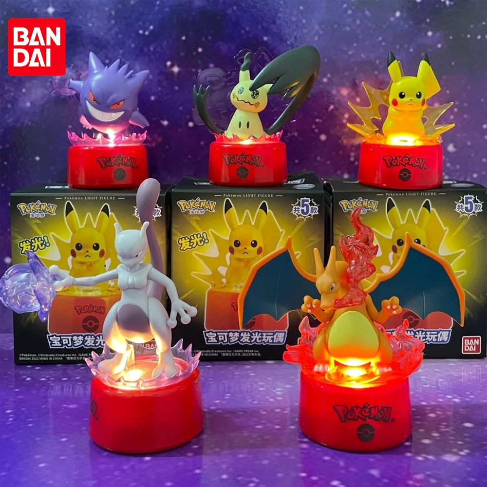 Original Bandai Pokemon Light Figure Pikachu Gengar Mewtwo Charizard Mimikyu Children's Toys Collection Gifts