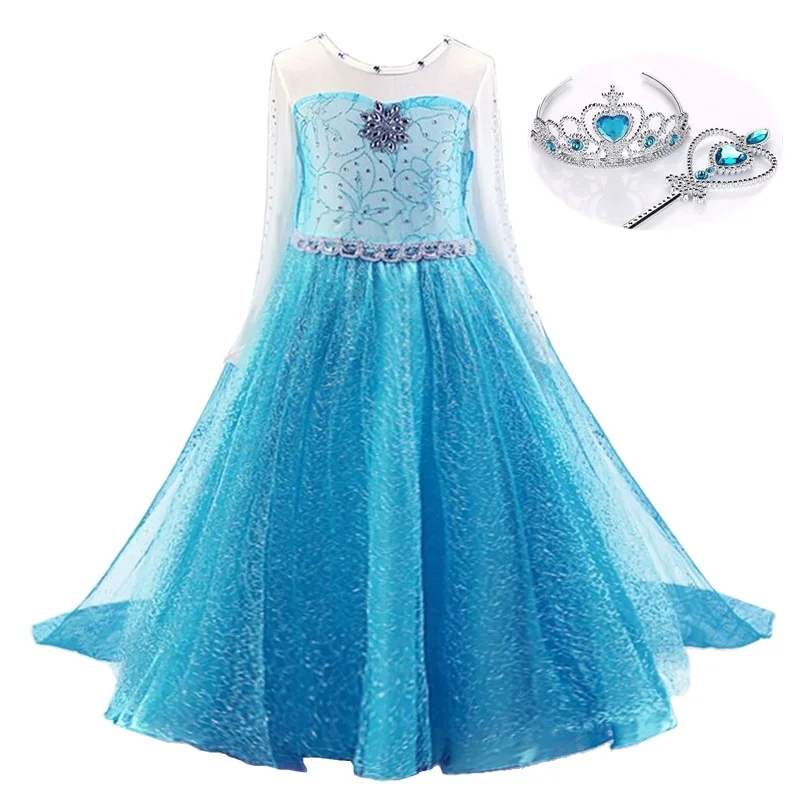 Elsa Dress for Girls Long Sleeve Carnival Party Kids Cosplay Dress Birthday Vestidos Snow Queen Halloween Costume for Kids