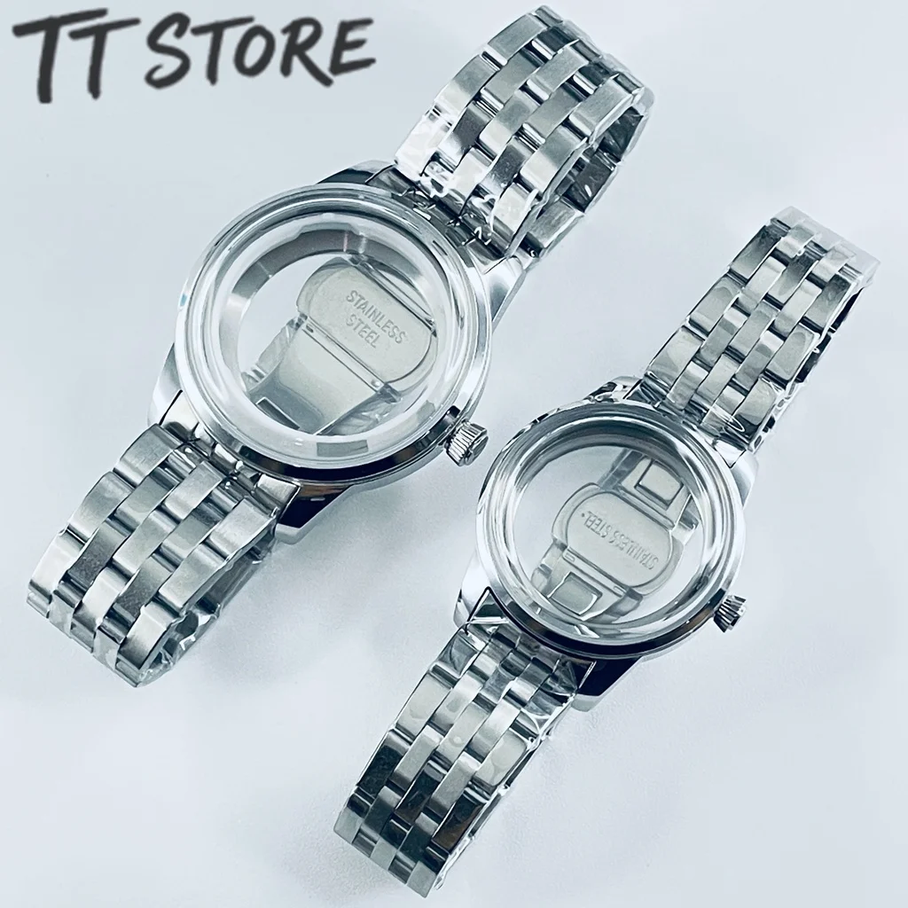 Stainless Steel Watch Case 33MM/40MM Arch Glass Transparent Backcover Silver for NH35 NH38 Movement Cocktails Watch Accessories