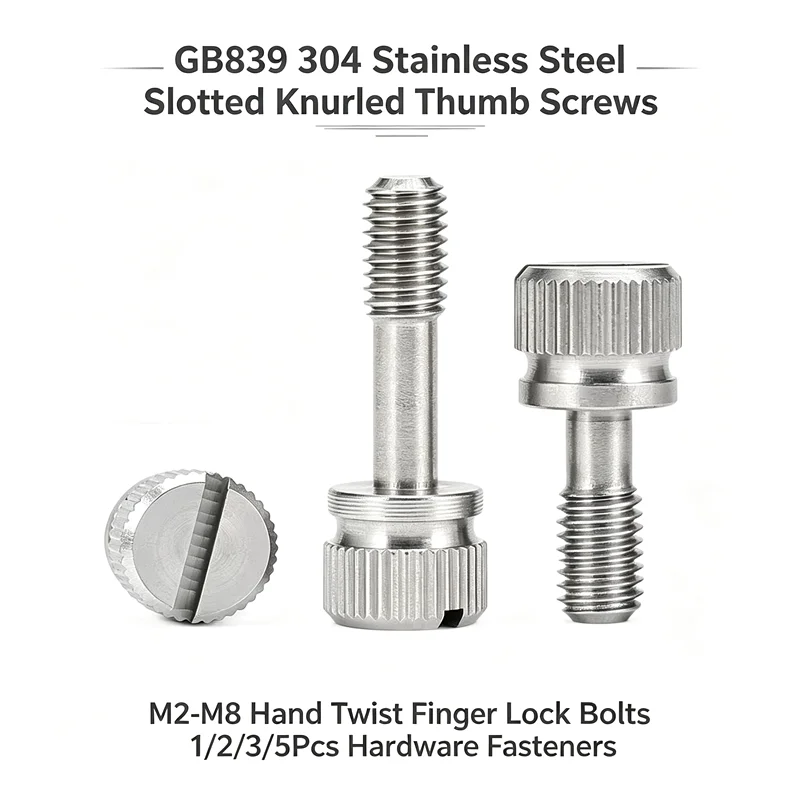 GB839 304 Stainless Steel Slotted Knurled Thumb Screws M2-M8 Hand Twist Finger Lock Bolts 1/2/3/5Pcs Hardware Fasteners