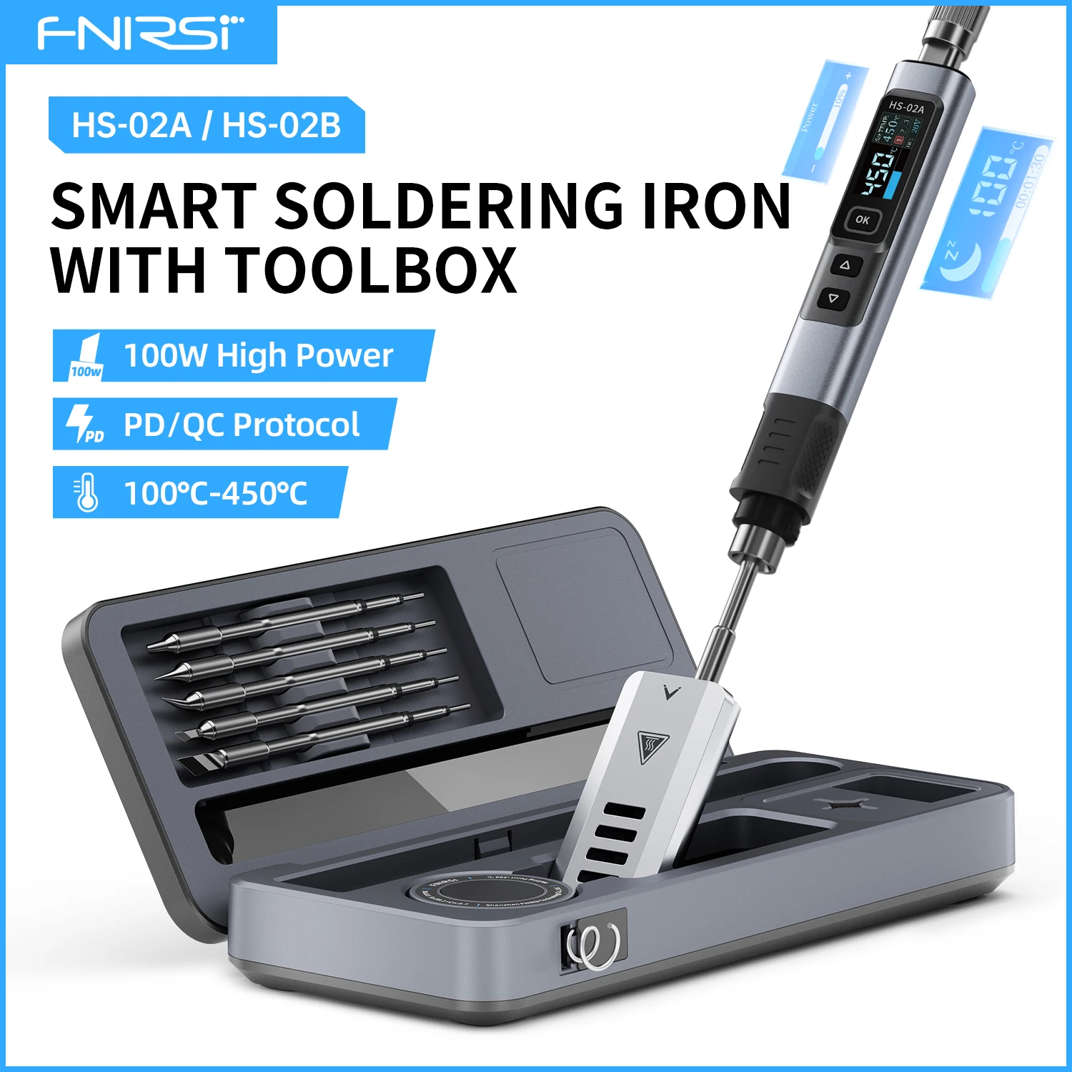 FNIRSI HS-02 Digital Soldering Iron 100W, Adjustable Temperature, Fast Heating