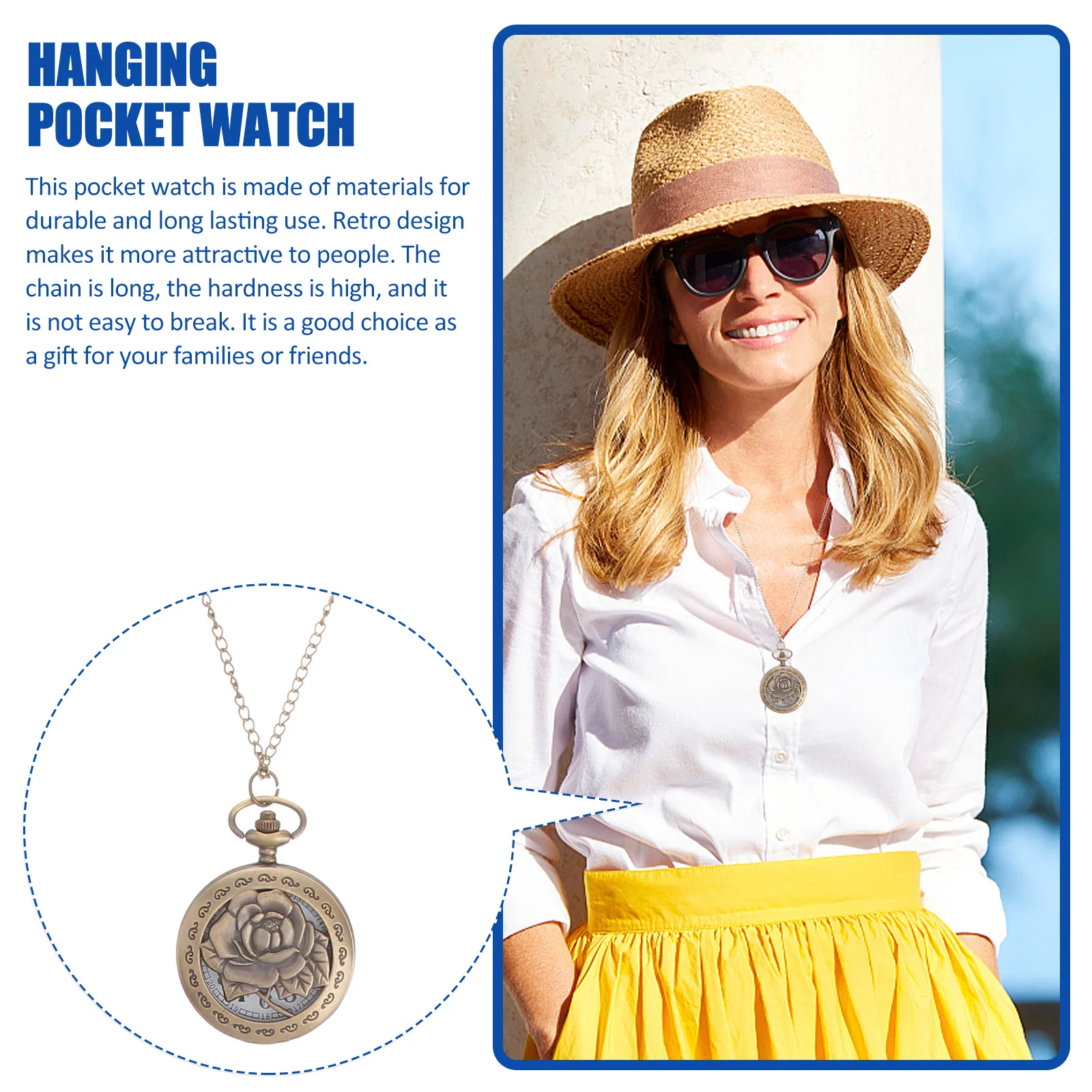 

1Pcs Vintage Rose Flower Pattern Pocket Watch Mini Portable Style Durable Titanium Quartz Movement Hanging Necklace