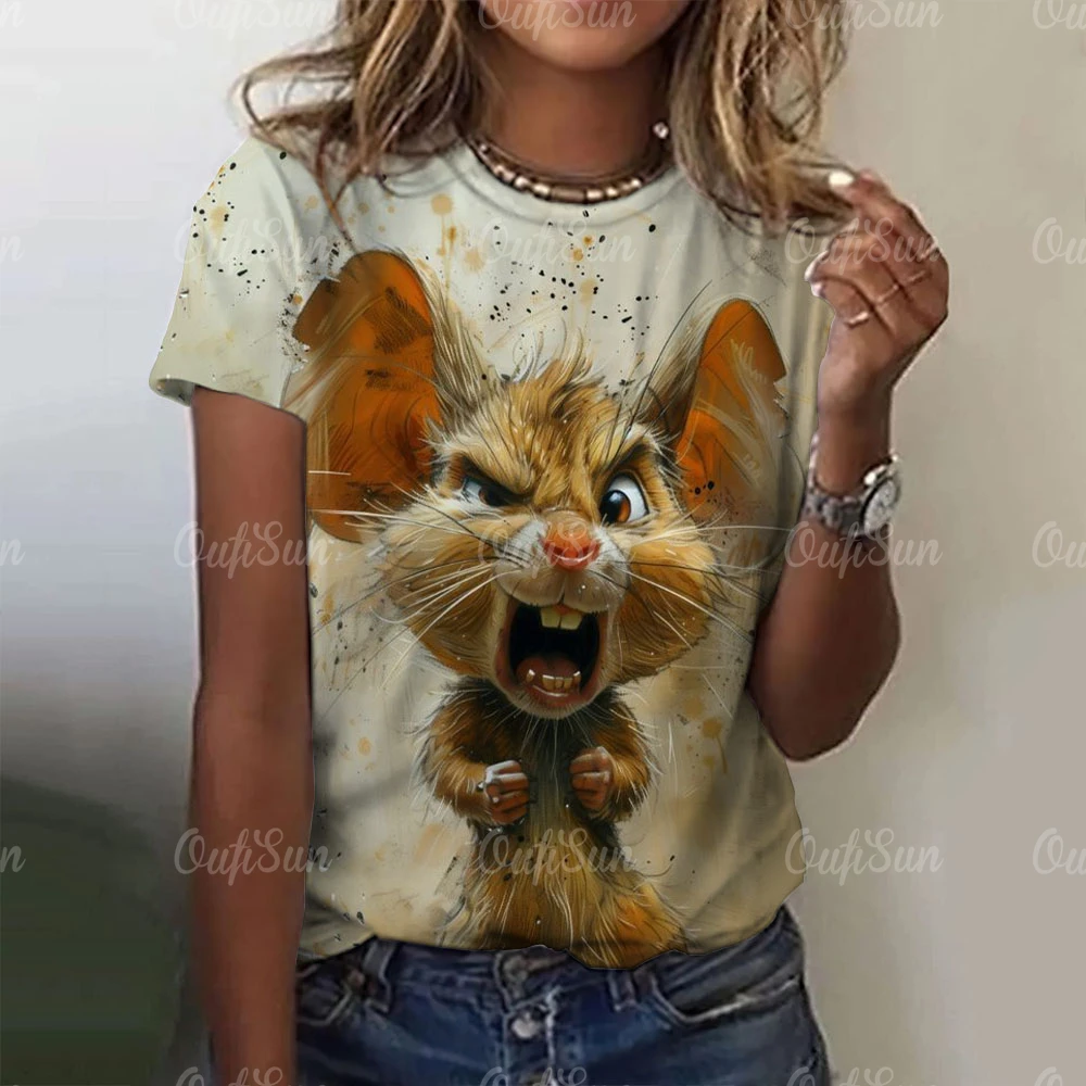 Cute Mouse Print Cartoon t-shirt da donna divertenti maniche corte Tees top estate Casual Animal abbigliamento femminile Streetwear allentato