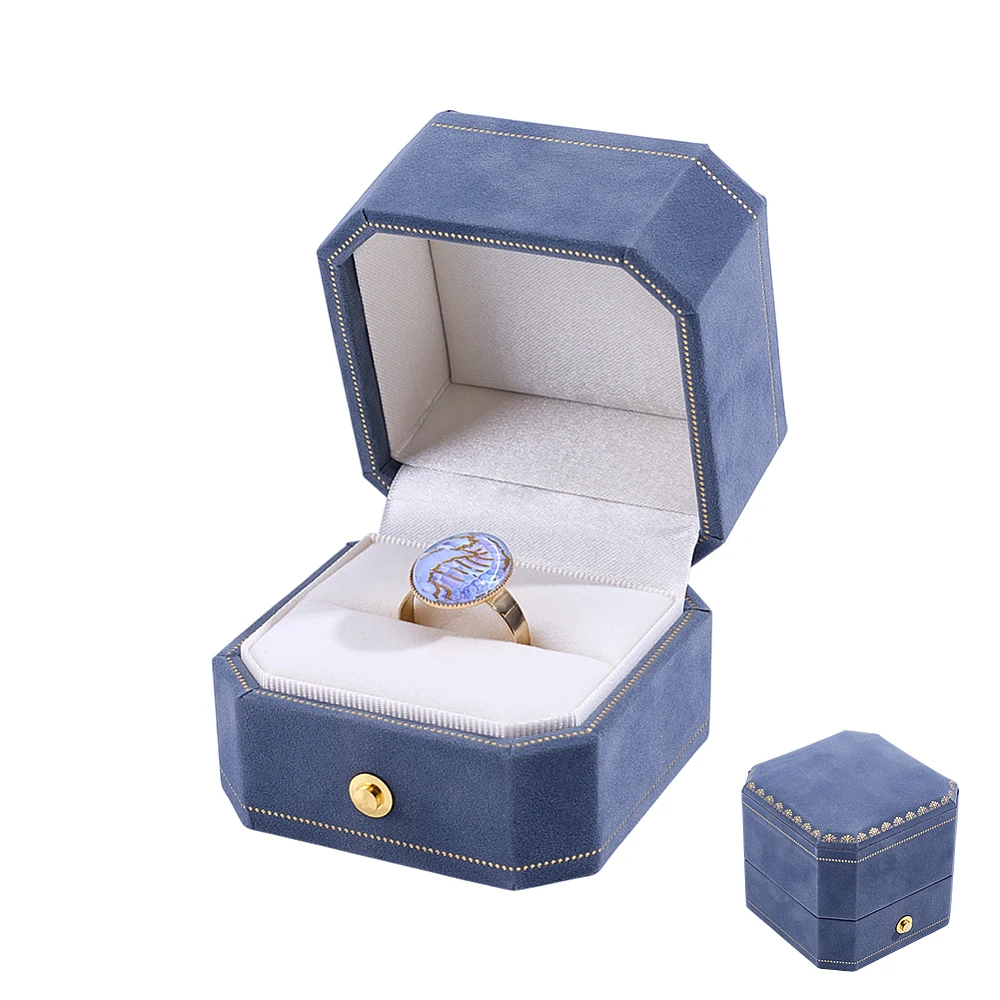 Velvet Jewelry Ring Box Octagon Organizer Storage Boxes Octagon Engagement Ring Box with Lid Portable Display Tray Blue Boxes