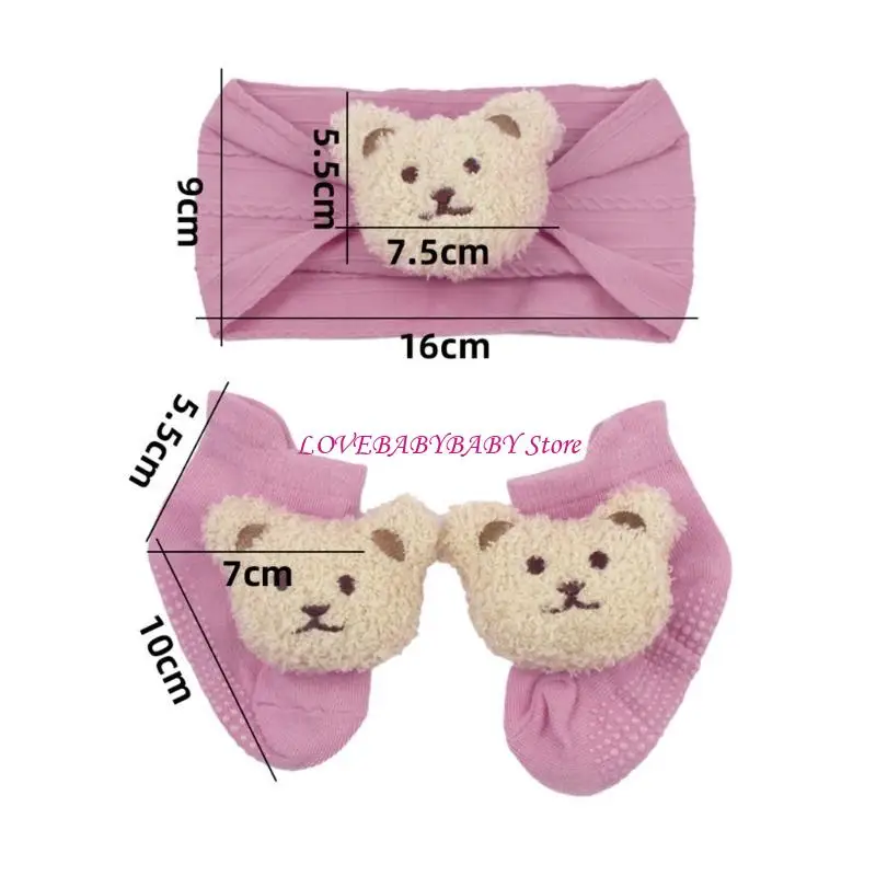 Baby Headband Sock Set Infant Toddlers Socks Antislip Floor Socks 4XBC