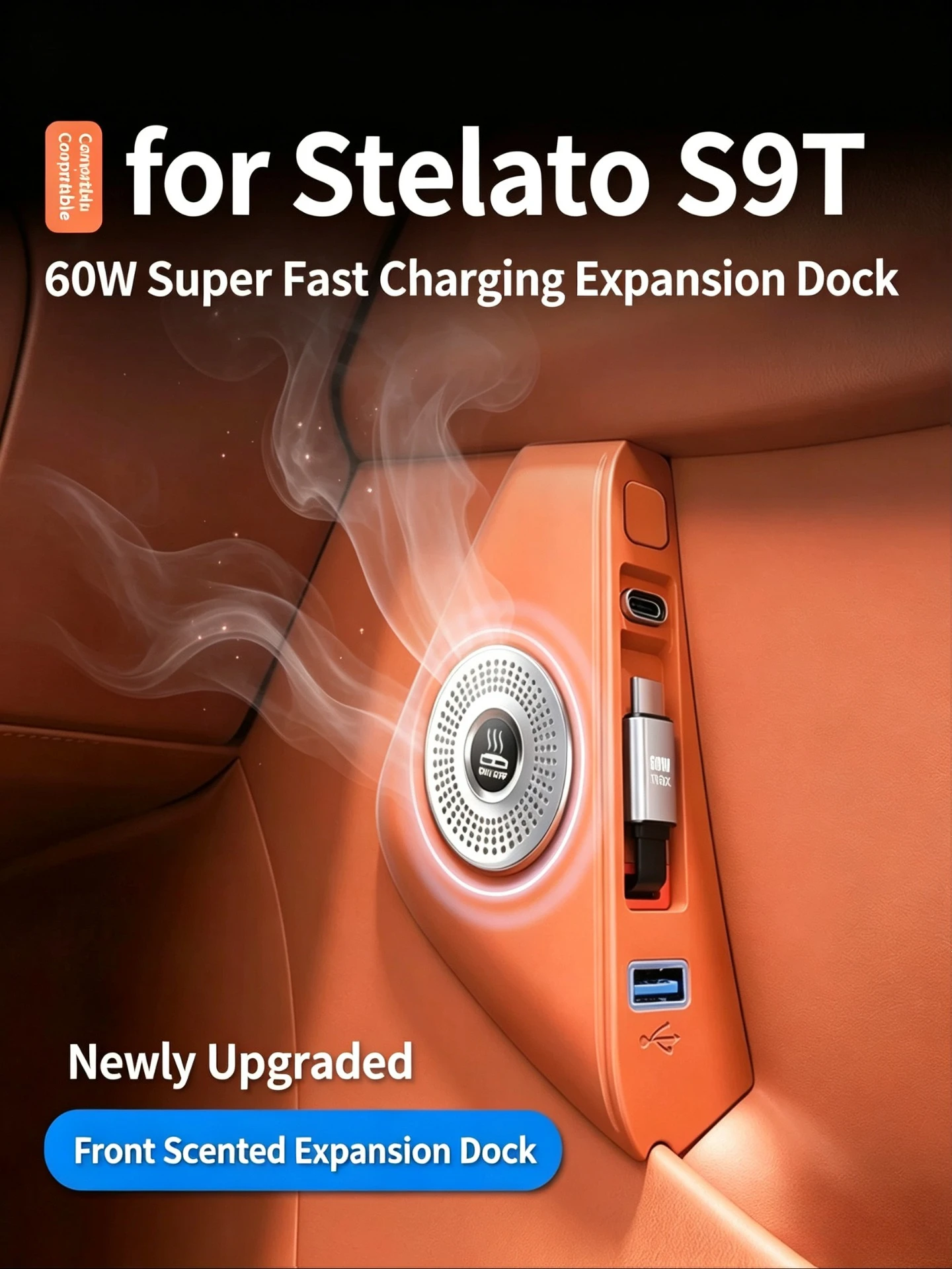 For Stelato S9 S9T 2024-2026 Central Control Docking Station Front Row Aromatherapy Expansion Dock Telescopic Cable Fast Charger