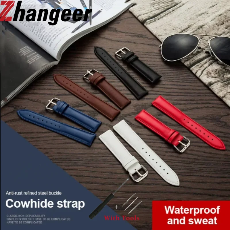 

12 14 16 18 19 20 22mm Leather Watch Strap Metal Pin Buckle for Women Universal Watch Band Bracelet Accessories with Tool