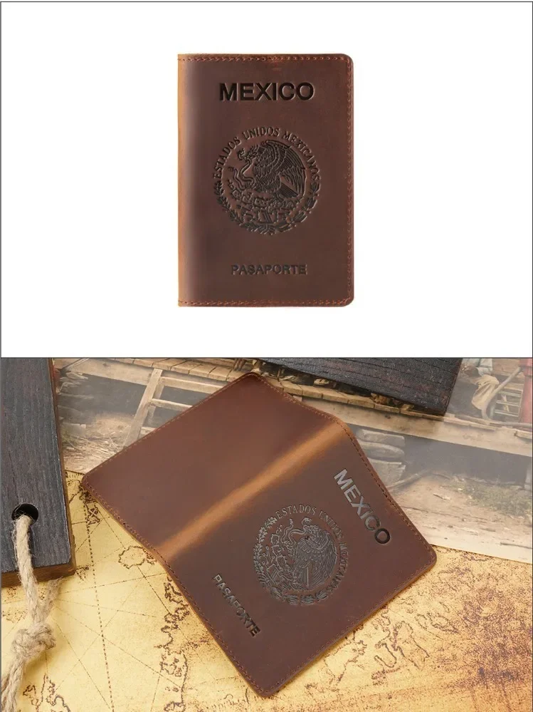 High-end Mexico Genuine Leather Passport Cover For Mexican Credit Card Holder Vintage Men Women Passport Case Travel Wallet