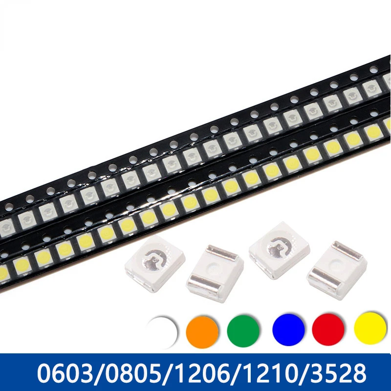 100pcs/lot LED Diodes Assorted Kit 0603 0805 1206 1210 3528 5050 5730 SMD LED Red Yellow Green White Blue Light Emitting Diode