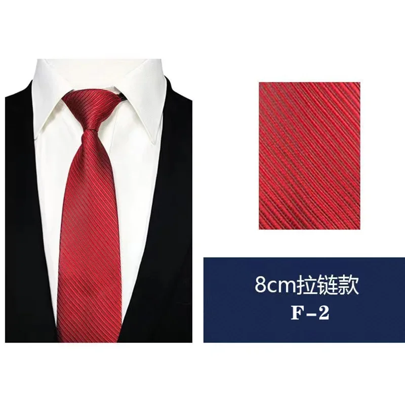 

Suit Tie Business Style Zipper Knot Free Blue Black Men's Tie Red Stripe