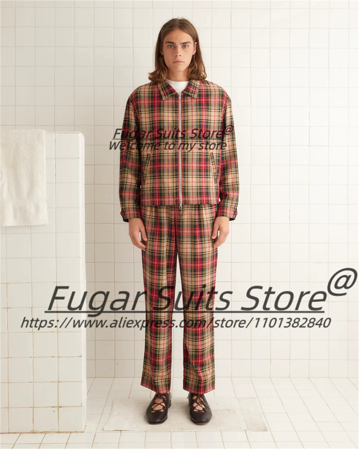 

High-end French style Plaid Men Suits Customized Slim Fit Groom Wedding Tuxedos 2 Pieces Sets Male Prom Blazers Costume Homme