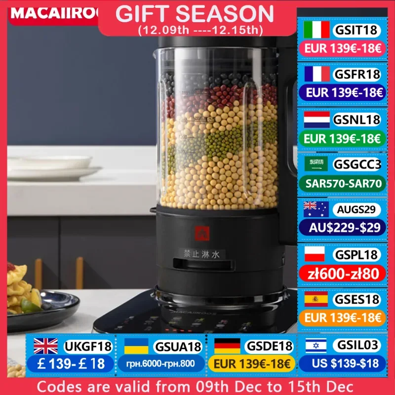 Macaiiroos 220V Electric Blender 1650W Mixer With Heating 1750ML Capacity Grinding Cup Baby Food Processor Soup Soymilk Machine