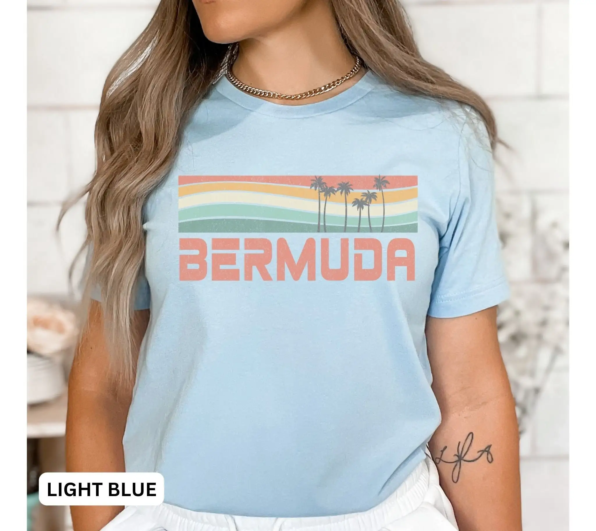 Bermuda T Shirt Cruise Vacation Retro Beach Matching Palm Tree Family Girls Trip