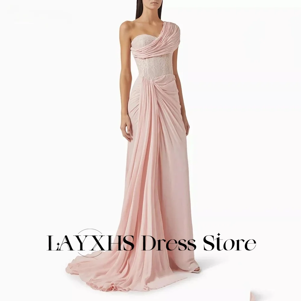 

LAYXHS Exquisite One Shoulder Evening Dresses Lace Mermaid Pleat Formal Prom Dresses Customized فساتين سهرات