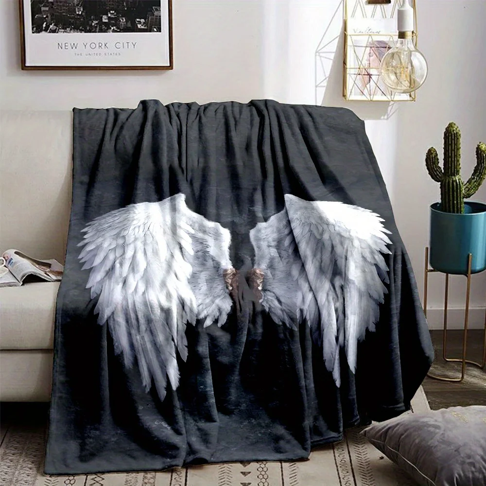 Luxury Gothic Angel Wings Blanket Throw Plush Fleece Sofa Bed Decor Mythology Celestial Winter Cozy Gift for Couch