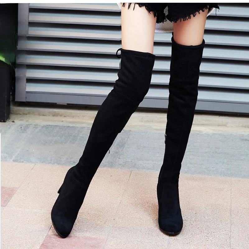 High Boots Female Winter Boots Women Over The Knee Boots Flat Stretch Sexy Fashion Shoes Black Botas Mujer Sneakers