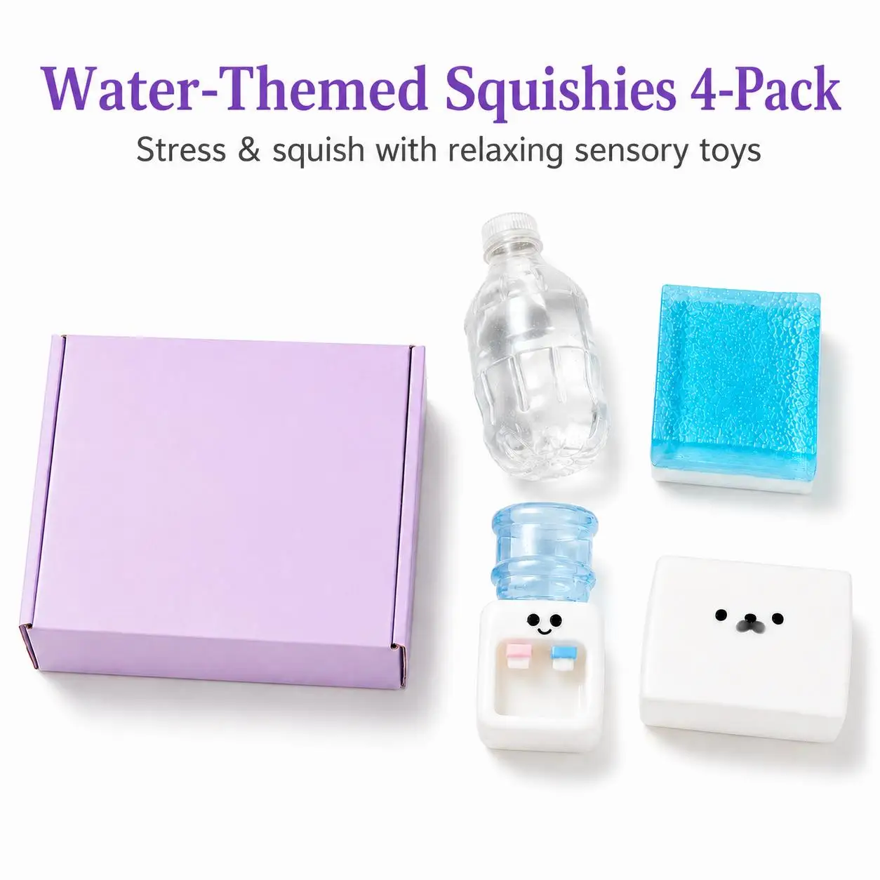 Water-Themed Squishies 4-Pack | Kawaii Stress Relief Sensory Toys for Calming Fidgeting