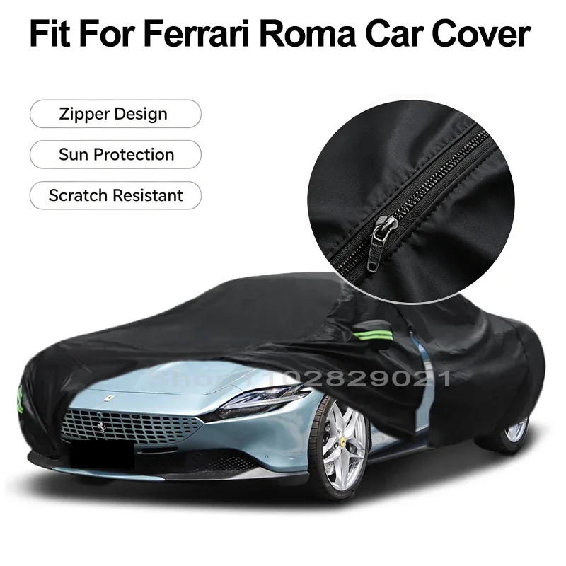 Zipper Door Waterproof Car Cover For Ferrari Roma Windproof Dustproof UV Protection All Weather Auto Protector