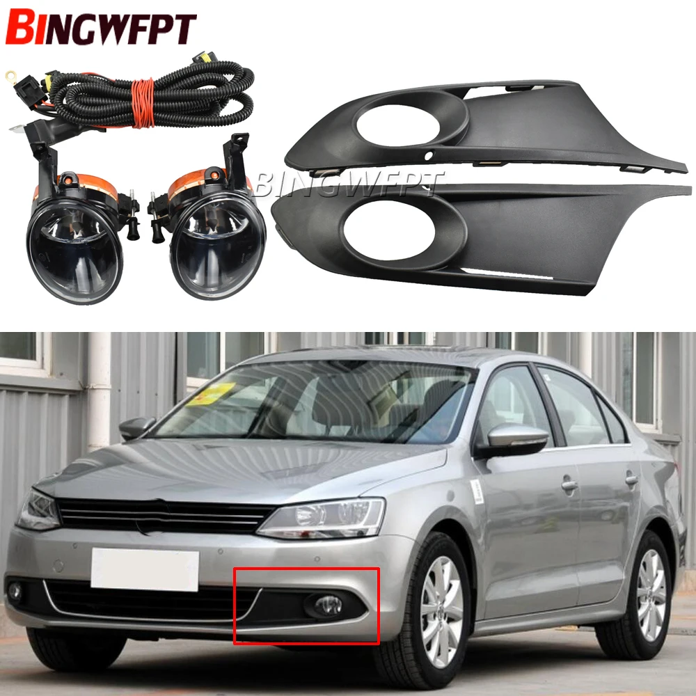 

1Pair 12V Car Front Bumper Fog Lights Lamp Grilles Harness for VW Jetta 6 MK6 2011 2012 2013 2014 Driving Foglight Lamp Cover