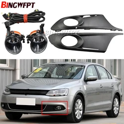 1Pair 12V Car Front Bumper Fog Lights Lamp Grilles Harness for VW Jetta 6 MK6 2011 2012 2013 2014 Driving Foglight Lamp Cover