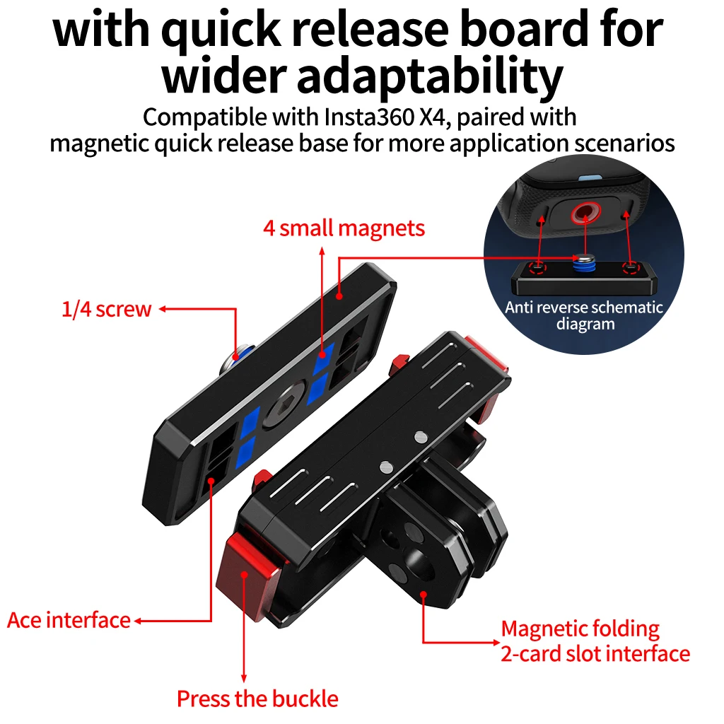Magnetische Basis Schnellwechselhalterung Stativadapter 1/4 Schraubanschluss für Insta360 Ace Pro2 X6 X5 Osmo 360 Action-Kamera-Ständer – Detail 16