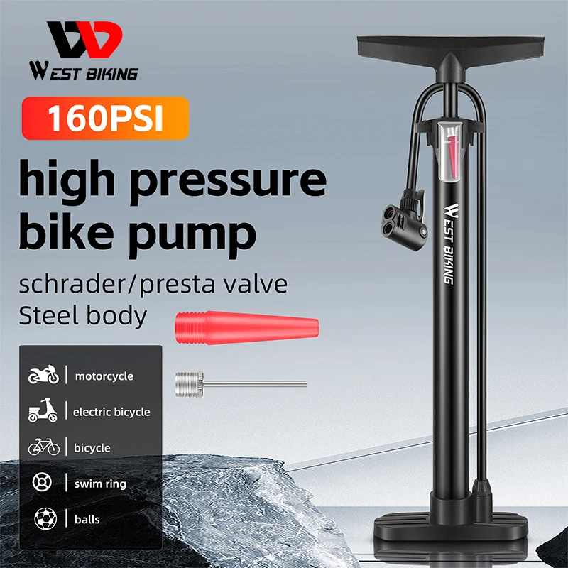 WEST BIKING Mountain Bike Road Bike Pump MAX 160PSI Cycling Portable Bicycle Floor Pump Basketball Toy Tire Inflator Air Pump