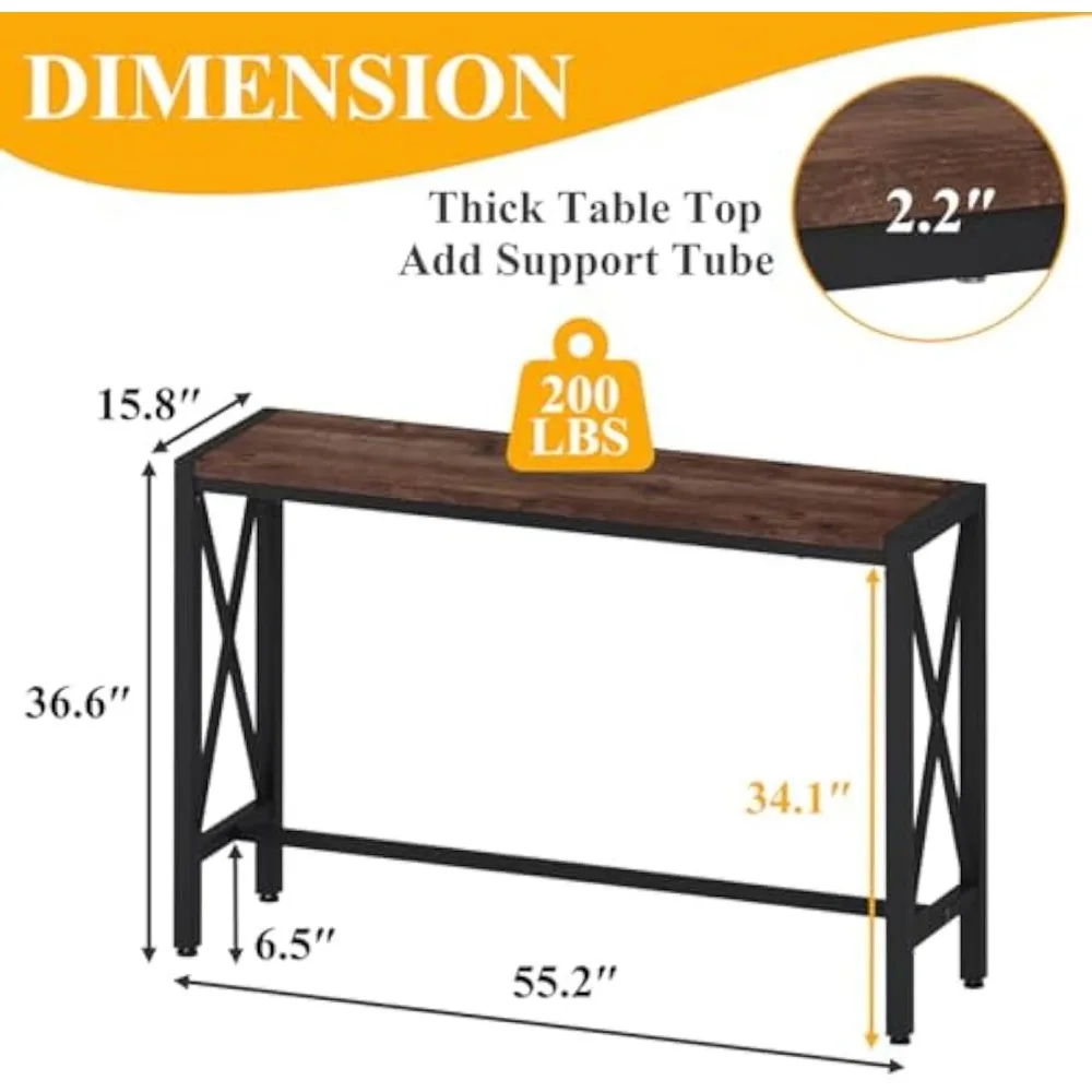 Mesa alta longa para casa, Mesa estreita para altura do balcão, Mesa alta do pub, Atrás da mesa do sofá, Carvalho rústico, 36,6 em H