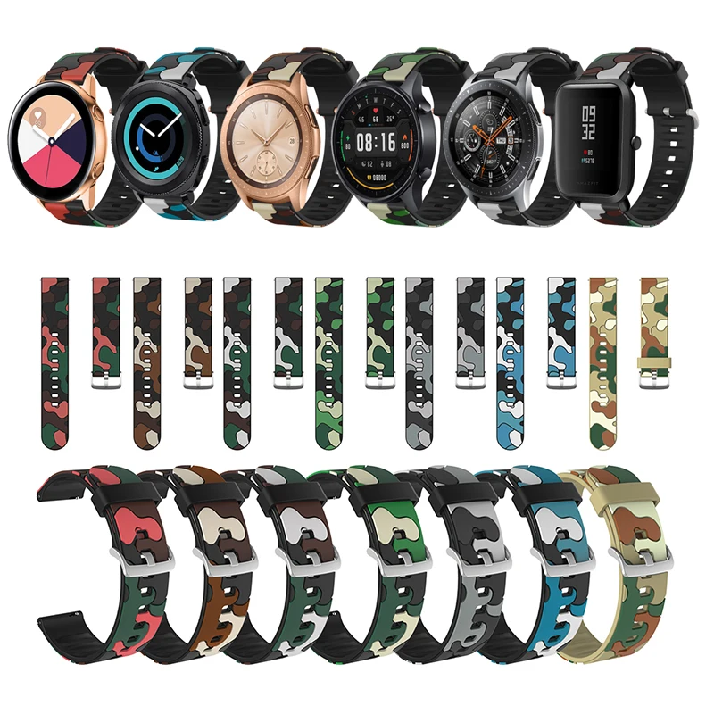 20mm 22mm Camouflage Silicone Strap For Samsung Galaxy Watch 42mm 46mm Active 2 Gear S3 Smart Watch Band for Galaxy Watch 3/4/5