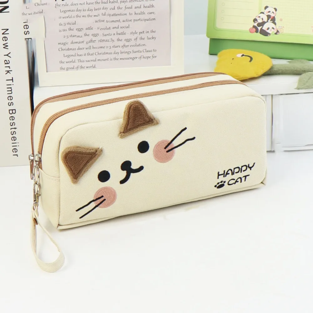 

Large Capacity Cute Cat Pencil Bag Multifunctional High Beauty Cat Pattern Stationery Bag Portable Simple Canvas Pencil Case