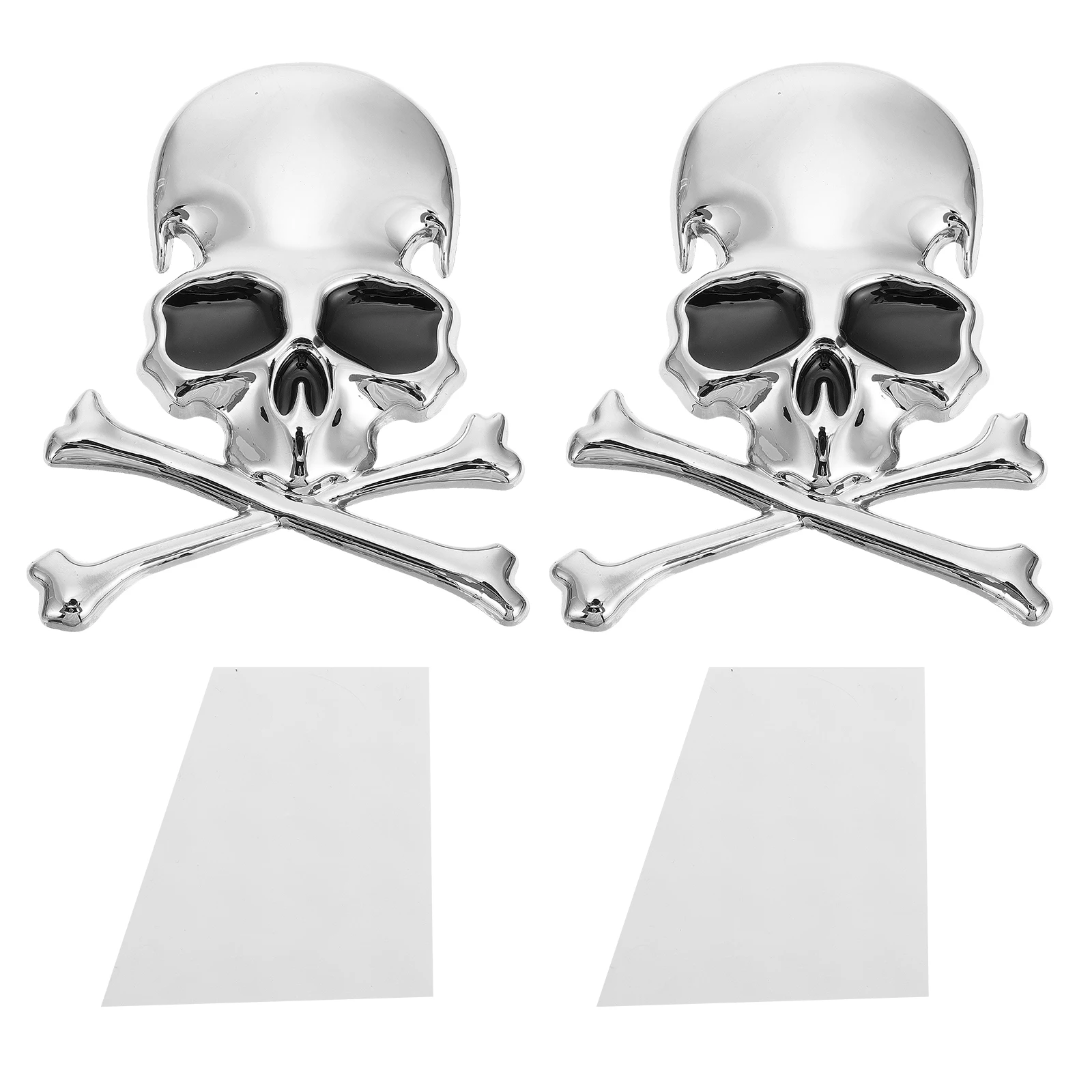 

2pcs Car Skull Sticker Metal Decal Car Body Sticker Silver 3D Skull Pattern Non Trace Removal Durability Decorative Accessories