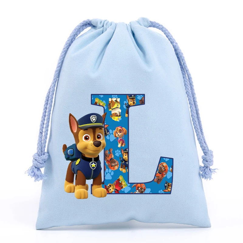 Paw Patrol-Bolso con cordón para niños y niñas, bolsa de almacenamiento con estampado de letras en inglés y dibujos animados, ideal para regalo de