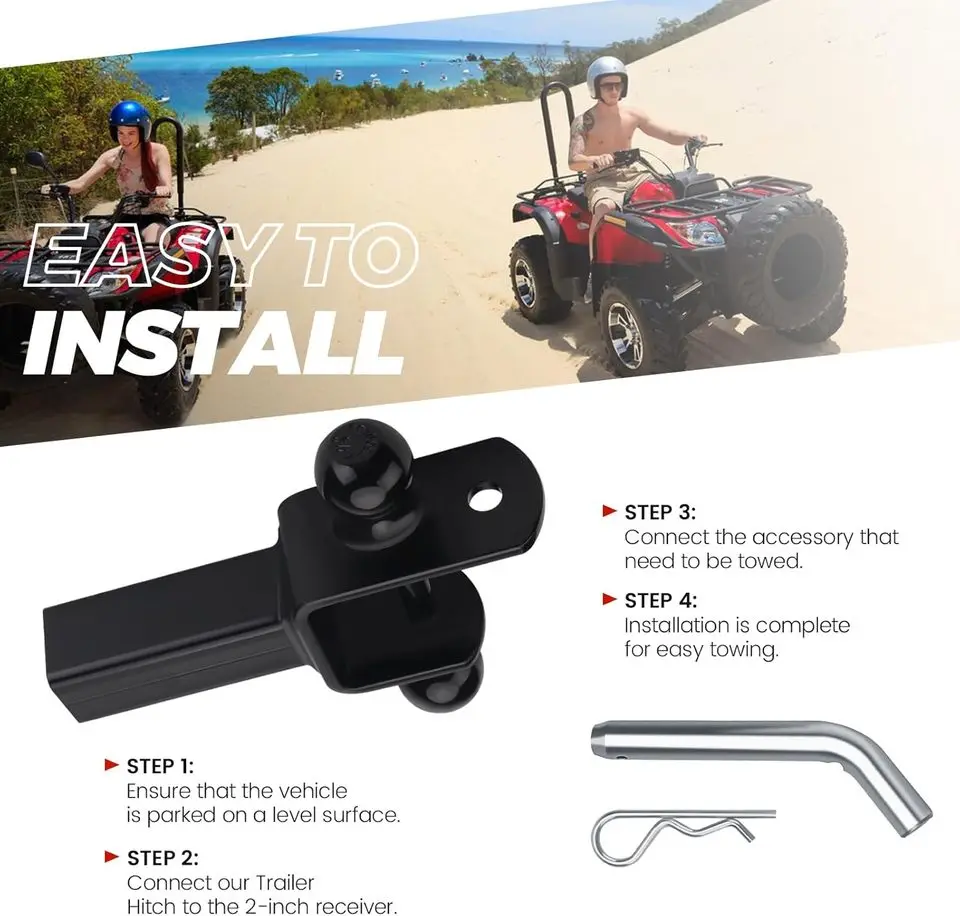Dual Ball Trailer Hitch 5000 LBS GTW 2' 1-7/8' Ball Fits 2' Receiver 1' Rise 3-in-1 Multi-Hitch Lock