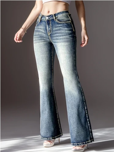 Mode 2024 damesjeans met hoge stretchzak, geborduurde vintage jeans, Streetstyle, slim fit, eenvoudige casual jeans