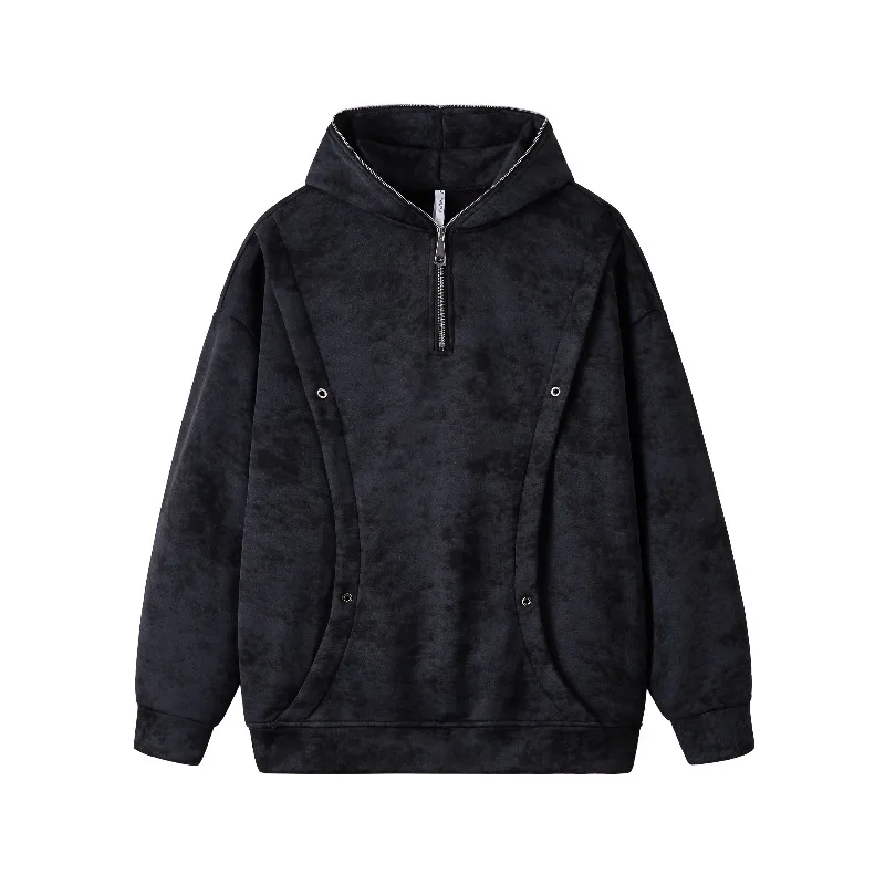 

2025 New Men's Hooded Sweatshirt Zip Standing Collar Metal Rivet Design Hoodie Tie-Dye Gradient Oversize Street Hoodies