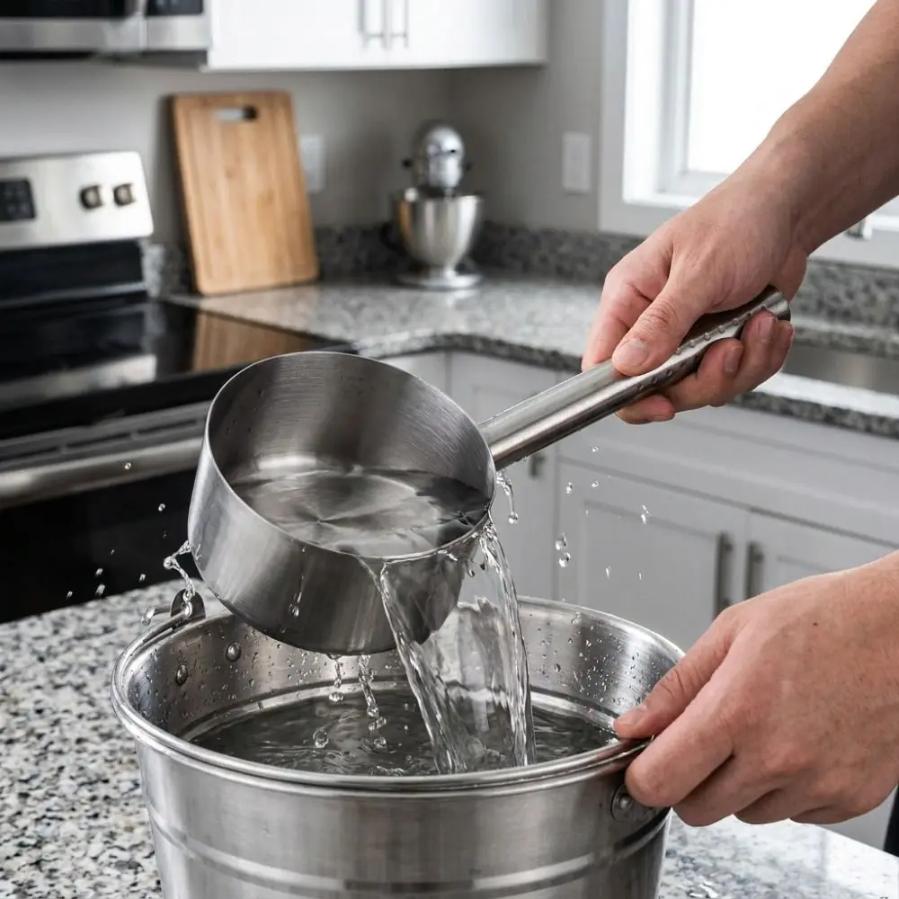 Long Handle Stainless Steel Water Ladle Thickened Large Capacity Kitchen Water Scoop Anti-slip Granule Design Rust-proof