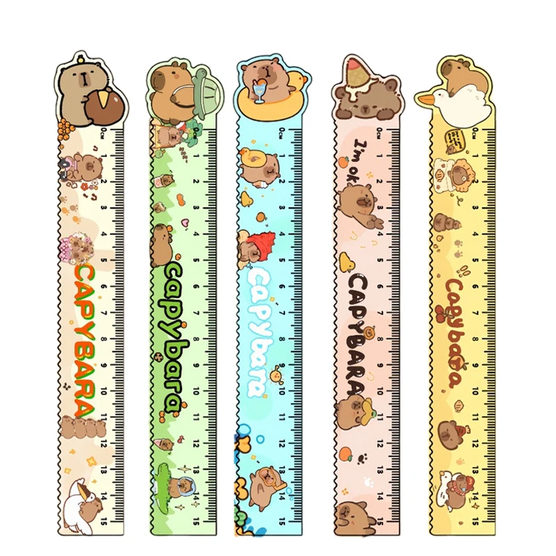 1Pcs Cute Cartoon Capybara Ruler Creative Kawaii Straight Ruler Wavy Lines Drawing Tools Student Stationery Office Supplies Gift