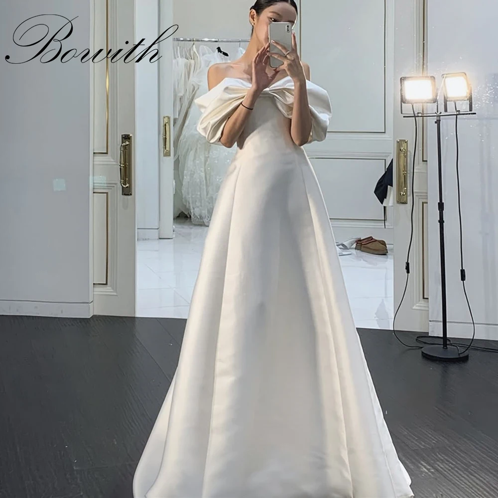 

Bowith Off the Shoulder Satin Korea A Line Wedding Dresses Customized Bridal Gown Simple Elegant Photo Shoot Dresses for Bride