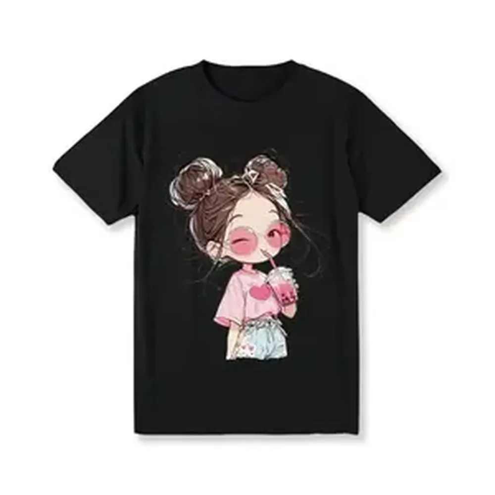 Colorful Cartoon Print Short Sleeve Round Neck Tee for Women Summer Casual Loose Fitstreetwear, shop deals, summer outfits, guys gifts, summer clothes, gifts for him, graphic tee, men's shirts, t shirt, cl