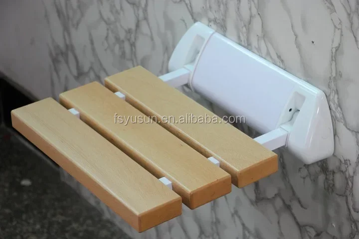 YUSUN Bathroom Wooden Foldable Shower Seat Wall Mounted